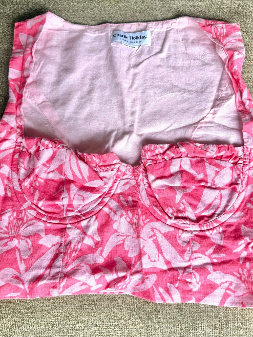 Charlie Holiday Pink & Fuchsia Floral Bustier Crop Top 4 Small